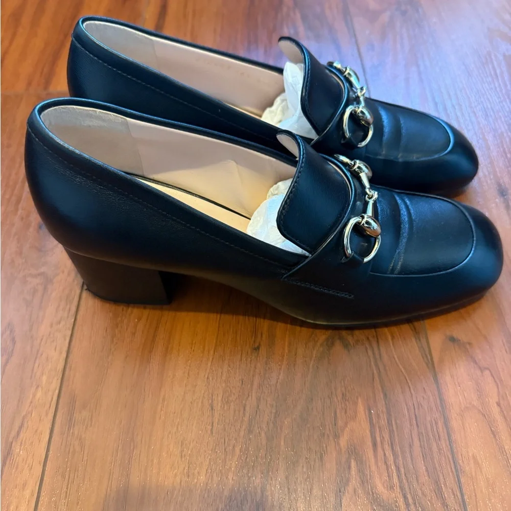 Gucci Heeled Loafer Pumps with Horse Bit Black Leather Women’s 36.5 - Picture 10 of 12